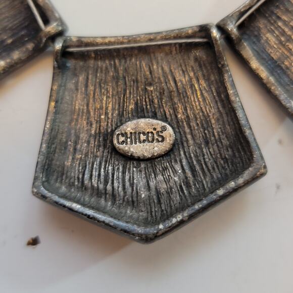 Chico’s Statement Necklace with Geometric Gold Silver Mixed Metal Chunky Collar - Picture 8 of 10